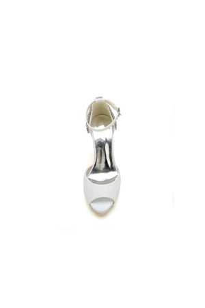 Peep Toe Chunky Heel Rhinestone Embellished - KissProm