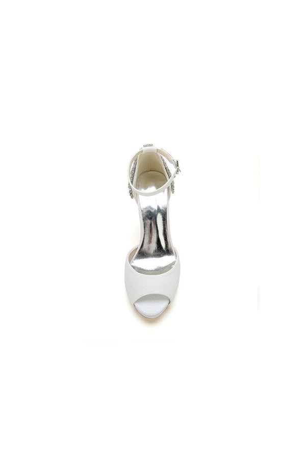 Peep Toe Chunky Heel Rhinestone Embellished - KissProm