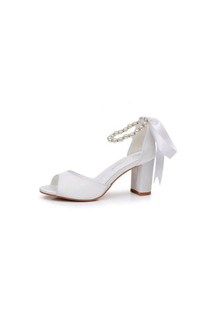 Peep Toe Chunky Heel Sandals with Buckle Straps - KissProm