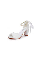 Peep Toe Chunky Heel Sandals with Buckle Straps - KissProm