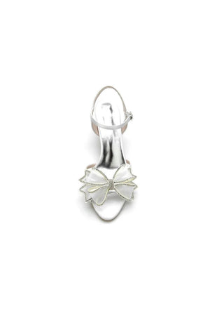 Peep Toe Chunky Wedding Shoes with Bow - KissProm