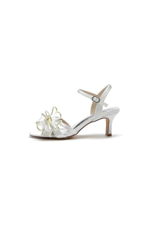 Peep Toe Chunky Wedding Shoes with Bow - KissProm