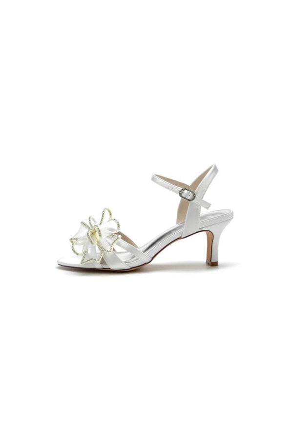 Peep Toe Chunky Wedding Shoes with Bow - KissProm