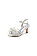 Peep Toe Chunky Wedding Shoes with Bow - KissProm