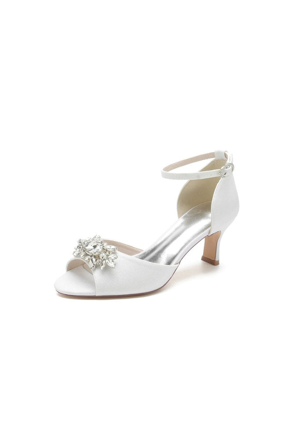 Peep Toe Glitter Strap Buckle Stiletto Heels With Rhinestone - KissProm