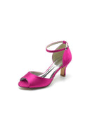 Peep Toe One - strap Buckle Chunky Heel Pumps - KissProm