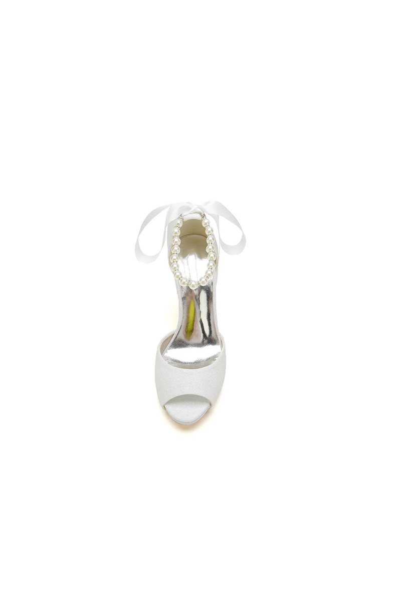 Peep Toe Pearl Strap Ribborn Wedding - KissProm