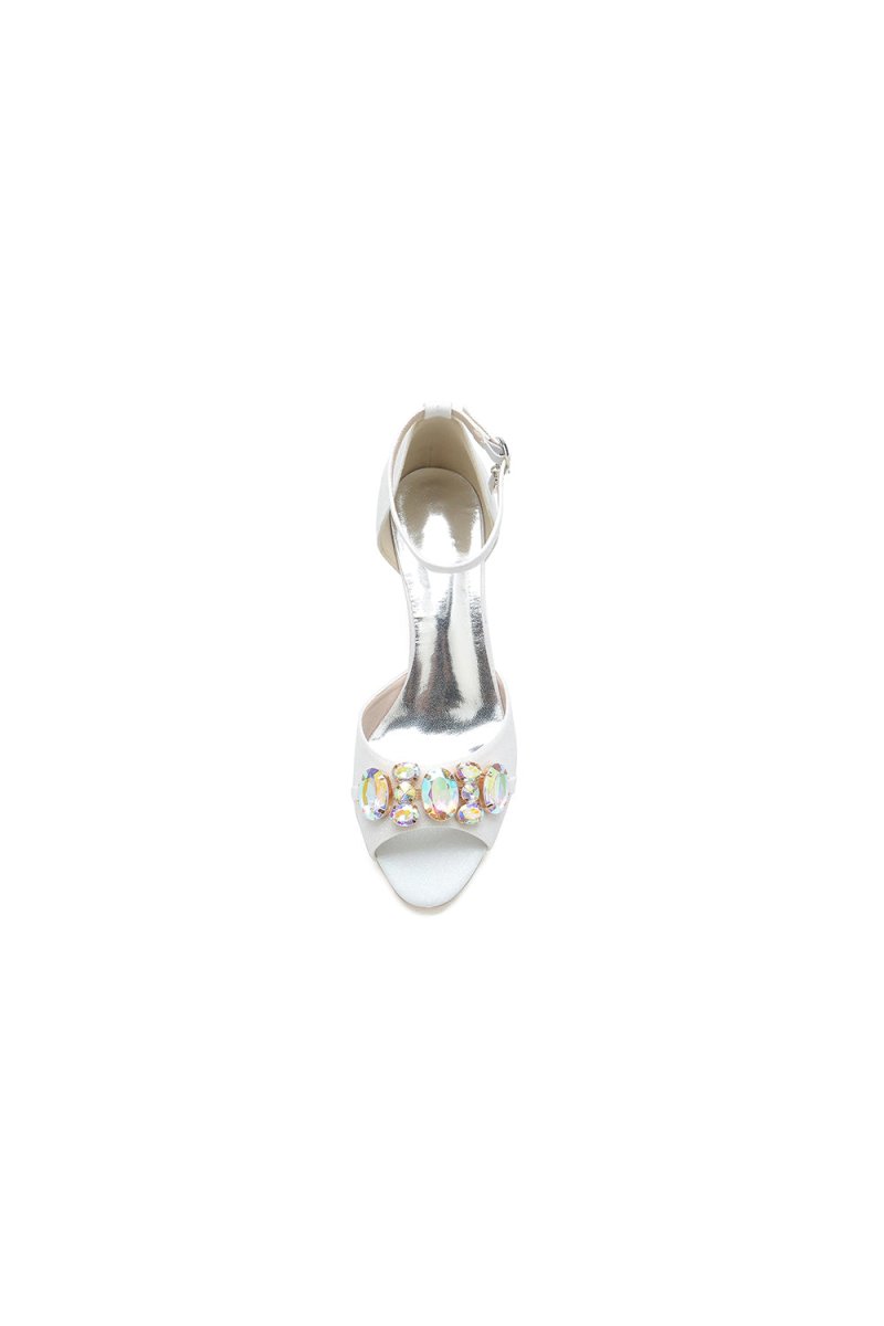 Peep Toe Rhinestone Strap Buckle Stiletto Heels - KissProm