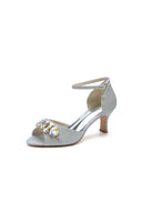 Peep Toe Rhinestone Strap Buckle Stiletto Heels - KissProm