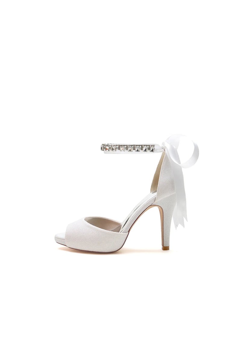 Peep Toe Rhinestone Strap Ribborn Tie - KissProm