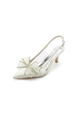 Peep Toe Slingback High Heels with Bow - KissProm
