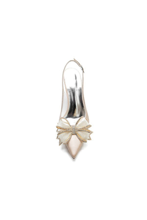 Peep Toe Slingback High Heels with Bow - KissProm