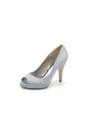 Peep Toe Slip-on Satin Stiletto Heels
