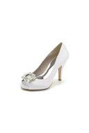 Peep Toe Slip - on Stiletto Heels With Rhinestone - KissProm