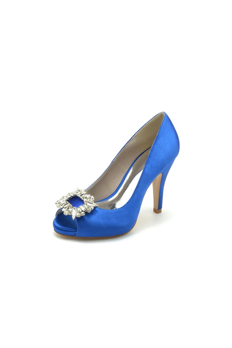Peep Toe Slip - on Stiletto Heels With Rhinestone - KissProm