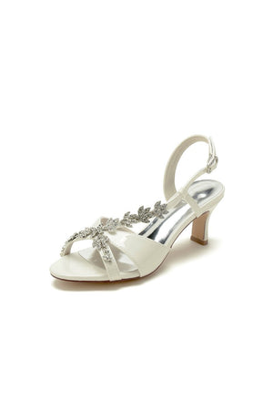 Peep Toe Wedding Block Heels with Rhinestone - KissProm