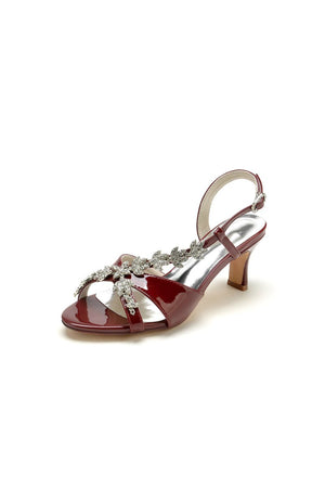 Peep Toe Wedding Block Heels with Rhinestone - KissProm