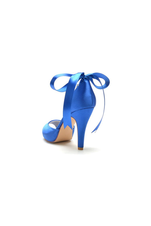 Peep Toe Stiletto Heels with Ankle Rhinestone Strap - KissProm