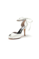 Peep Toe Stiletto Heels with Ankle Rhinestone Strap - KissProm