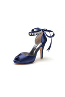 Peep Toe Stiletto Heels with Ankle Rhinestone Strap - KissProm