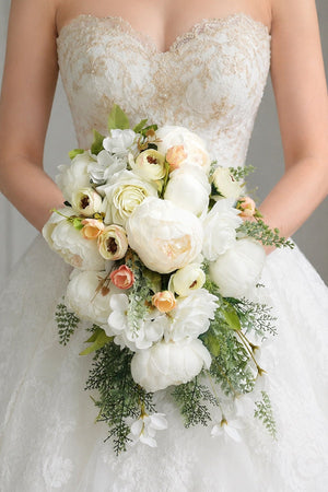 Peony Rose Cascade Wedding Flower Bouquets - KissProm Accessories