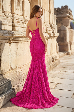 Royal Blue Lace Applique Long Mermaid Dress