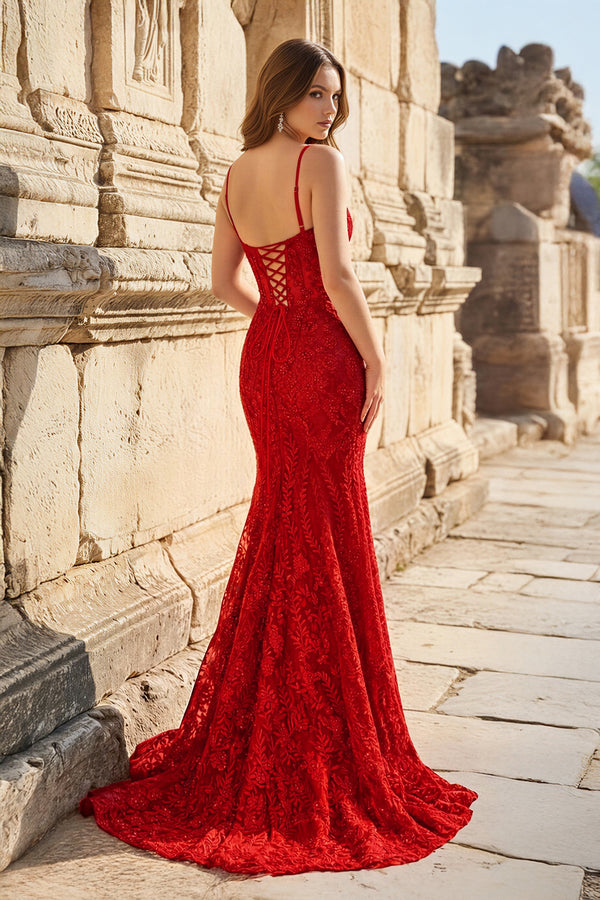 Royal Blue Lace Applique Long Mermaid Dress