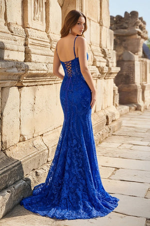 Hot Pink Lace Applique Long Mermaid Dress with Slit - KissProm