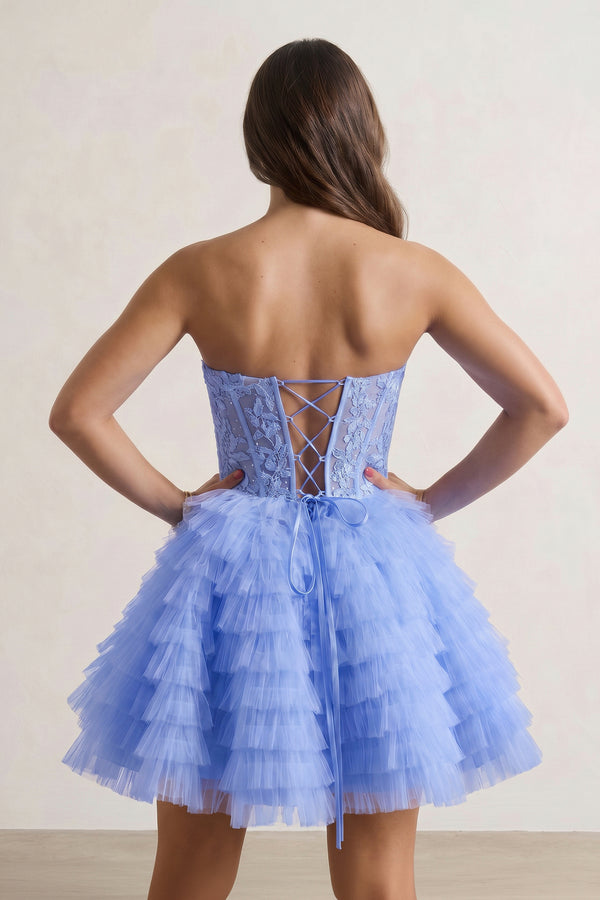 Periwinkle A-Line Ruffled Strapless Corset Short Homecoming Dress (2) | KISSPROM