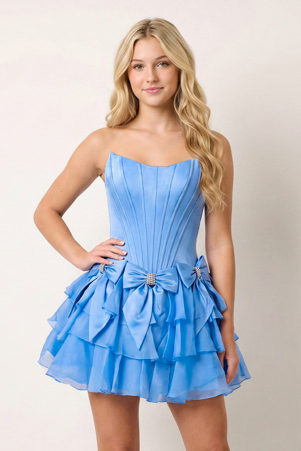 Periwinkle A Line Scoop Neck Ruffles Corset Homecoming Dresses with Bows (3) | KISSPROM