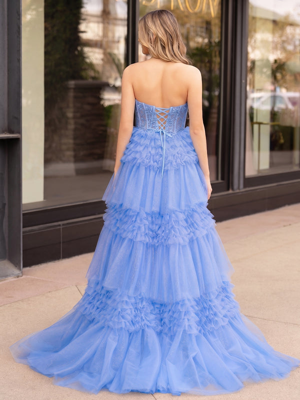 A-Line Sweetheart Tiered Long Tulle Prom Dress - Kissprom
