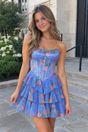 Periwinkle Strapless A-Line Floral Corset Homecoming Dress -KISSPROM