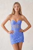 Periwinkle Sweetheart Lace Corset Tight Homecoming Dress | KISSPROM
