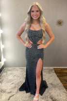 Petra | Red Spaghetti Straps Cutout Beaded Mermaid Long Dress With Split - KissProm