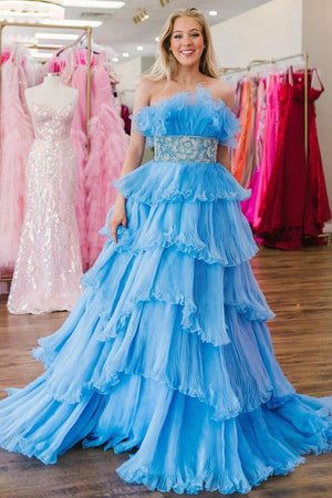 Peyton | A Line Strapless Long Prom Dress with Ruffles