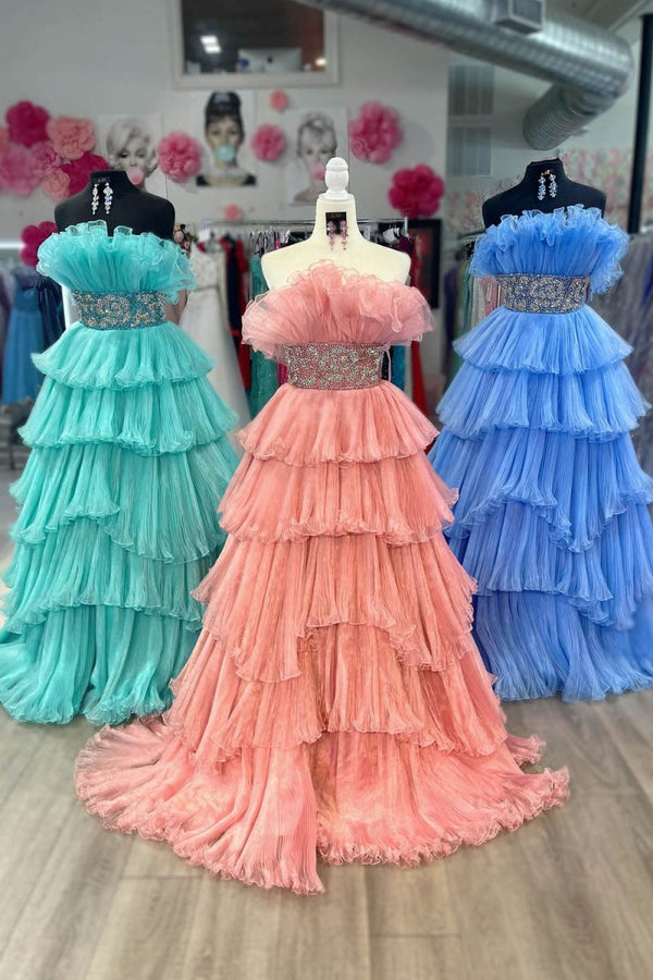 Peyton | A Line Strapless Long Prom Dress with Ruffles