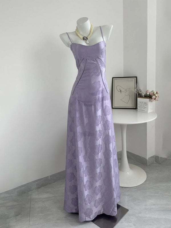 KissProm Sage Mermaid Satin Spaghetti Straps Long Prom Dresses, Lavender / Custom Size