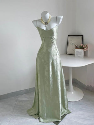 Phantasia | Sage - Mermaid Satin Spaghetti Straps Long Prom Dresses - KissProm
