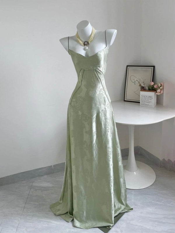 Sage Mermaid Satin Spaghetti Straps Long Prom Dresses – Prom Dresses by KissProm | Available at KissProm