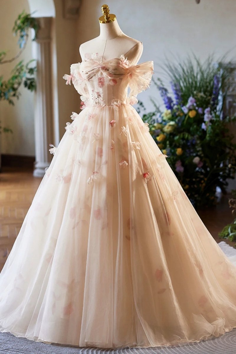 white christmas dresses A-Line Off Shoulder Tulle Lace Champagne Pink Long Prom Dress, Lace Long white christmas dresses A-Line Off Shoulder Tulle Lace Champagne Pink Long Prom Dress, Lace Long