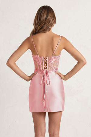 Vira |  Bodycon Satin Sequined Corset Homecoming Dresses with Lace Appliques