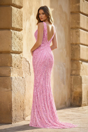 Royal Blue Mermaid V Neck Sequined Long Prom Dresses