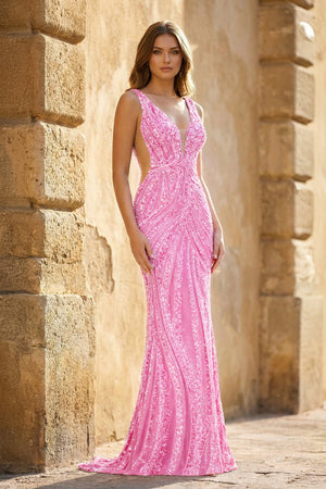 Royal Blue Mermaid V Neck Sequined Long Prom Dresses