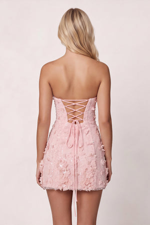 Pink 3D Flower Sequin Embroidered Sweetheart Sheath Homecoming Dress | KISSPROM