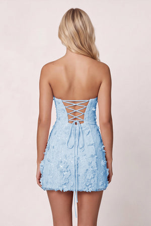 Sky Blue 3D Flower Sequin Sweetheart Sheath Homecoming Dress | KISSPROM