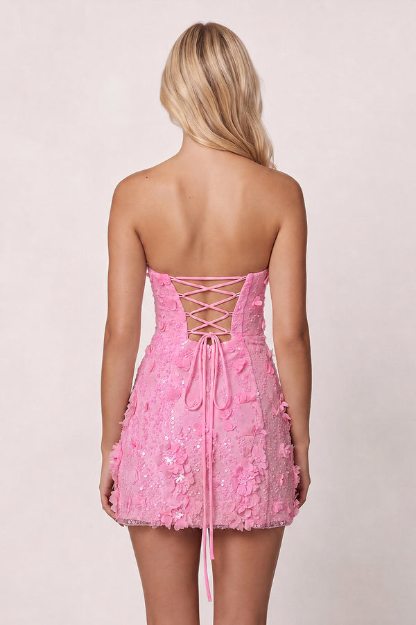 Pink 3D Flower Sequin Sweetheart Sheath Homecoming Dress (4) | KISSPROM