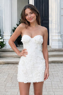 White 3D Flower Sequin Sweetheart Sheath Homecoming Dress | KISSPROM