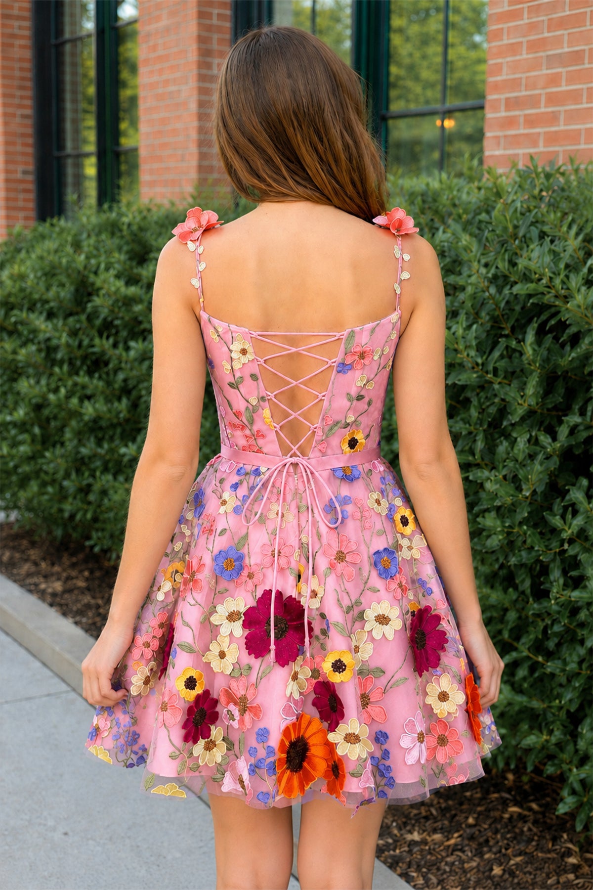 KissProm A Line Floral Short Homecoming Dress With 3D Flowers, Yellow / 2