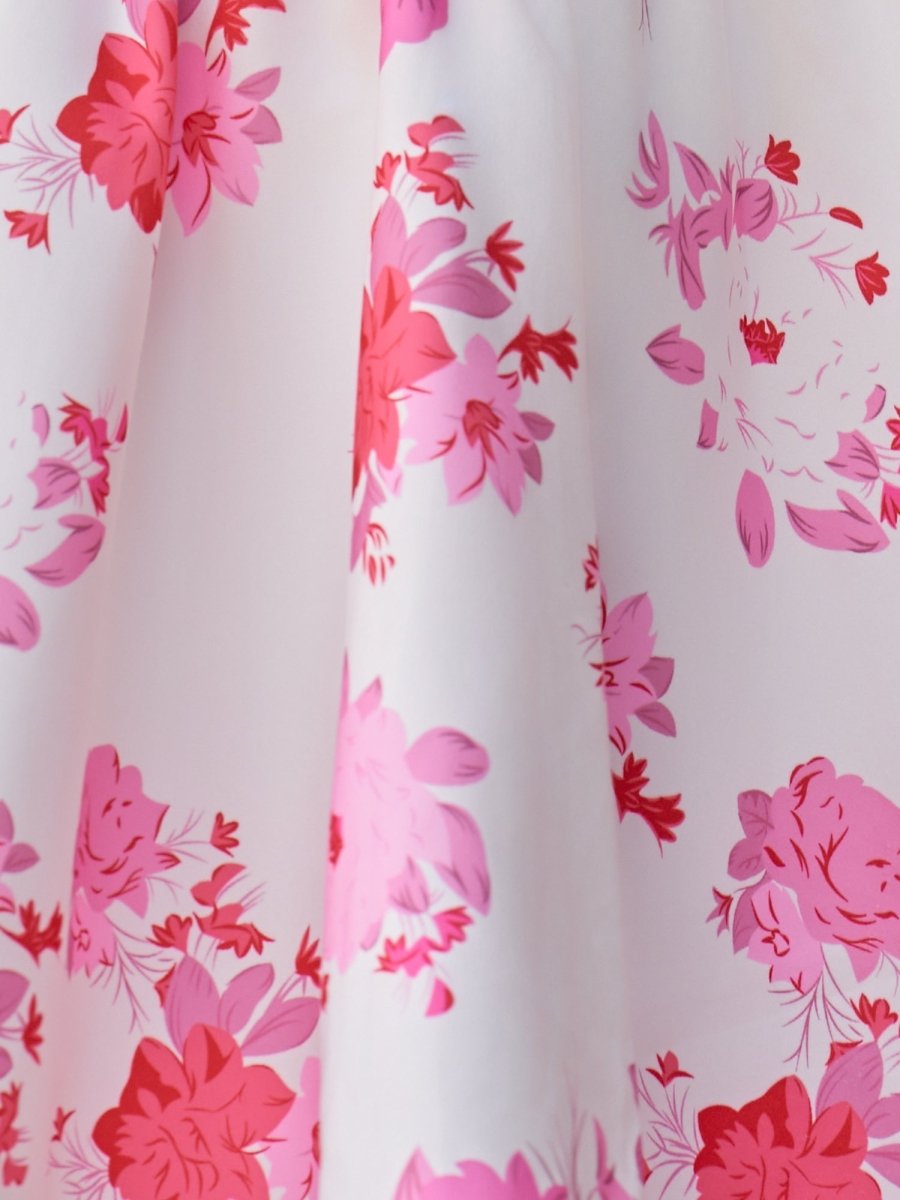 Pink A Line Floral Satin Short Homecoming Dress Pink / 00 Pink A Line Floral Satin Short Homecoming Dress Pink / 00