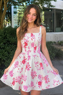 Pink A Line Floral Satin Short Homecoming Dress – Homecoming Dresses by KissProm | Available at KissProm